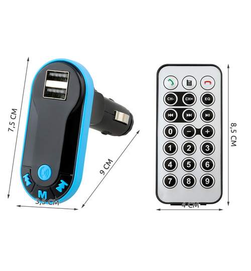 Modulator FM Auto MP3 Bluetooth cu Dublu USB, Telecomanda si Cablu Jack-Jack AUX