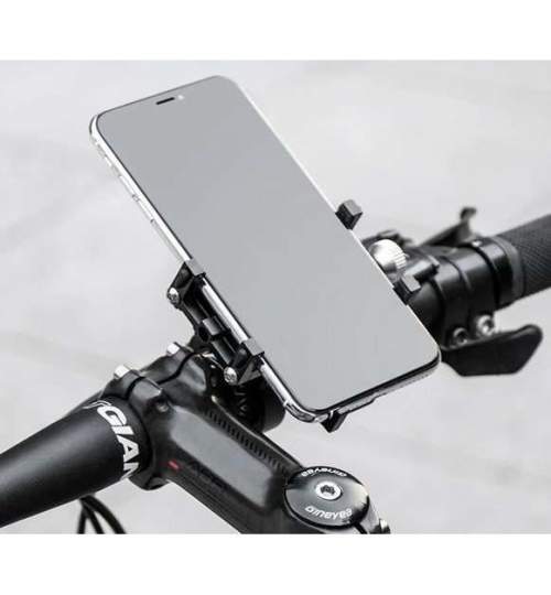 Suport de telefon pentru bicicleta, aluminiu, cu cauciuc, negru, 10x5.4/10x9 cm, Trizand  MART-00018313-IS