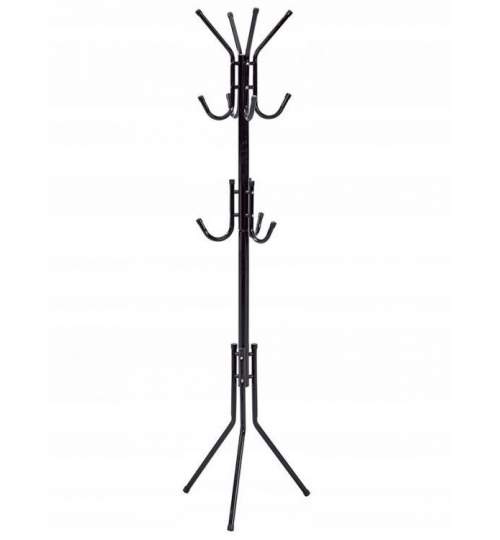 Cuier Metalic Elegant tip Pom cu 11 Carlige pentru agatat Haine, Inaltime 175cm, Culoare Negru
