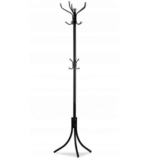 Cuier Metalic Elegant tip Pom cu 16 Carlige pentru agatat Haine, Inaltime 185cm, Culoare Negru