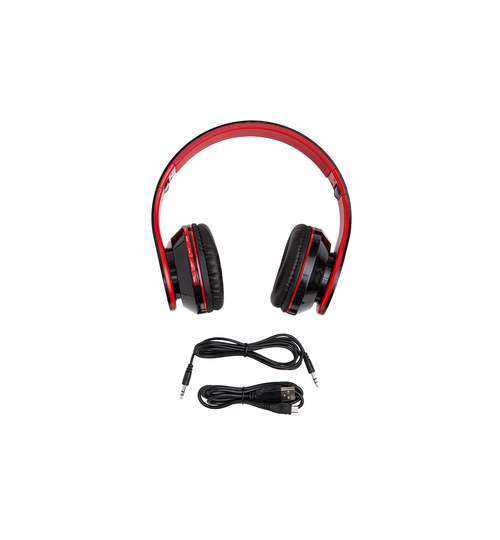 Casti audio pliabile cu tehnologia Bluetooth + cablu jack-jack si USB, culoare Rosu