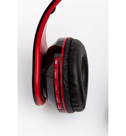 Casti audio pliabile cu tehnologia Bluetooth + cablu jack-jack si USB, culoare Rosu