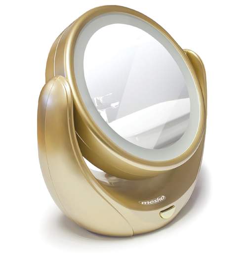 Oglinda pentru cosmetica cu iluminare LED si marire de 5x, diametru 11cm
