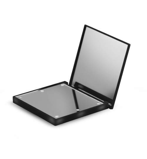 Oglinda pentru cosmetica, portabila de inalta calitate, iluminata LED, 69x69x12mm, culoare Negru