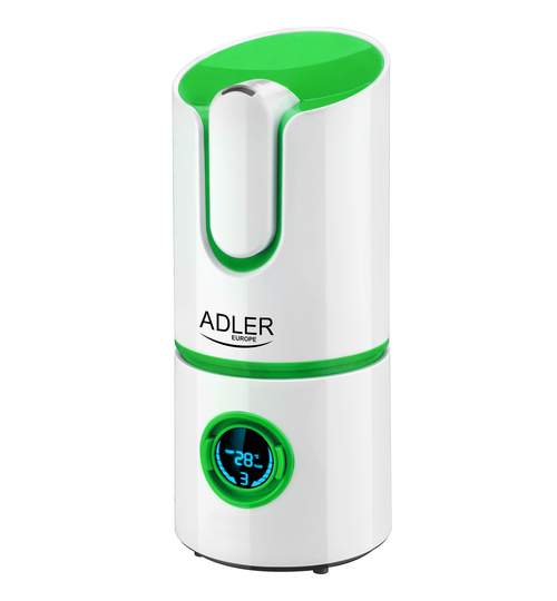Umidificator adler cu umidificare reglabila, ionizare, purificare, rezervor 2,2L, putere 25W, capacitate 280ml/h, Culoare Verde