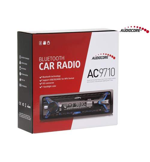 Radio MP3 Player Auto 1DIN cu Bluetooth / MP3 / WMA / USB / RDS / SD / ISO Cube / Multicolor Audiocore