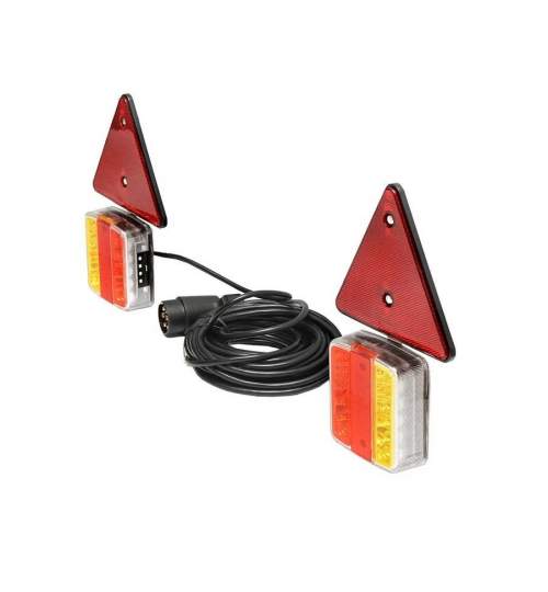 Lampi LED magnetice + triunghiuri reflectorizante pentru remorca camion rulota +fisa 7 pini +cablu MALE-8553