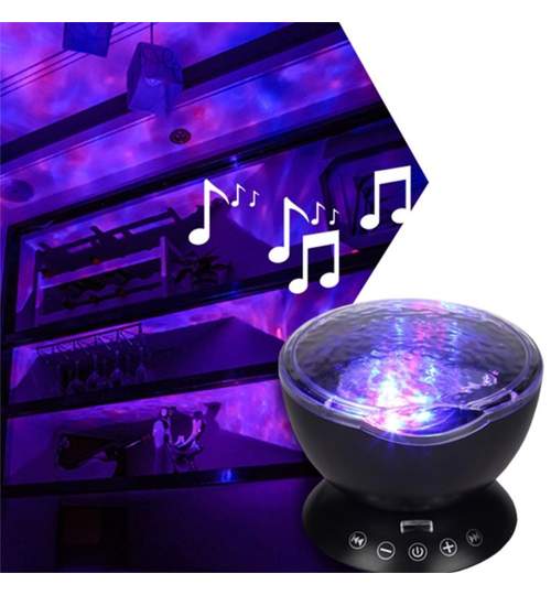 Lampa Laser Proiector LED RGB cu Difuzor, Redare Sunete ale Naturii, AUX, MicroSD, USB, Cablu Jack, USB si Telecomanda