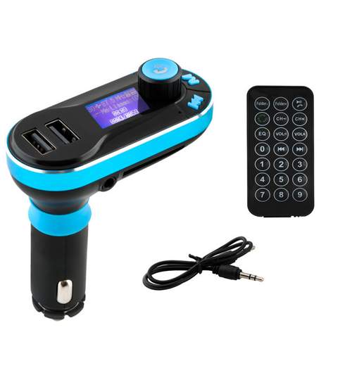 Modulator FM MP3 Auto cu Display LCD, Telecomanda, 2x USB, Bluetooth, Slot SD + Cablu Audio Jack, Culoare Negru/Albastru