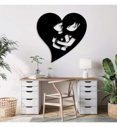 Decoratiune metalica de perete Krodesign Love Art, diametru 55 cm, negru, grosime 1.5 mm FMG-KRO-1055