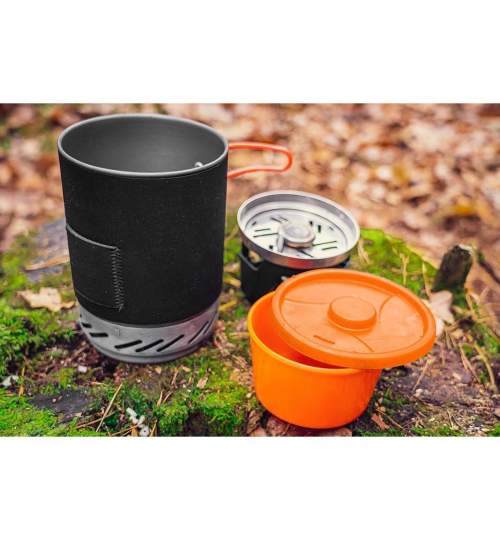 Aragaz camping, portabil, cu gaz, aprindere piezo, 3 in 1, 2200 W, inox, cu oala, NEO MART-63-151