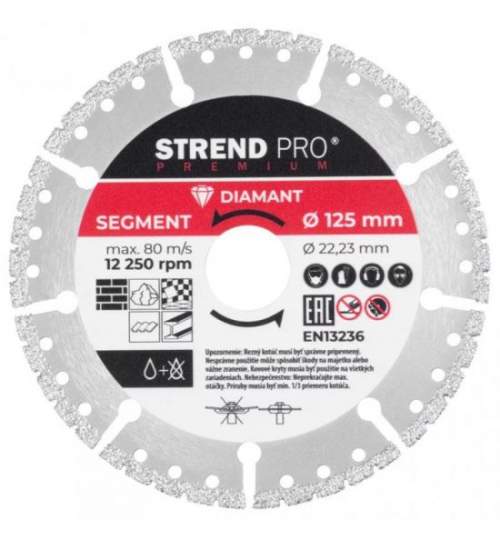 Disc diamantat segmentat, universal, vacuum brazed, taiere umeda si uscata, 125 mm, Strend Pro Premium  MART-2232043