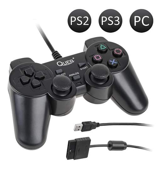 Telecomanda Controller Quer Double Shock 3in1 pentru PC, Play Station PS2 si PS3