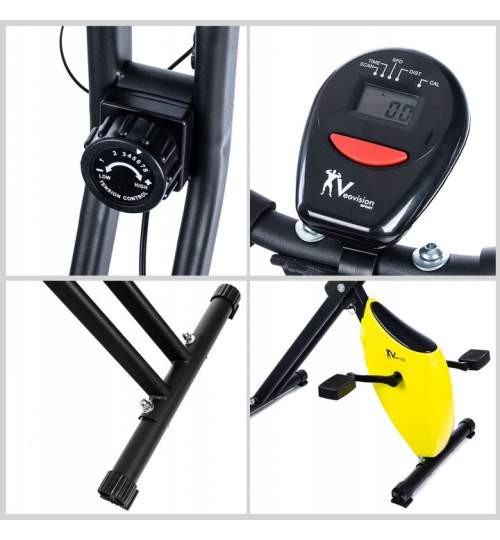 Bicicleta pentru Fitness Reglabila cu Afisare LCD Diferite Valori si Actionare Magnetica, Capacitate 100kg, Negru/Galben
