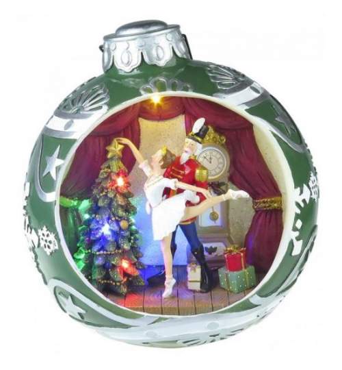Decoratiune Craciun muzicala, glob de brad cu balerina, LED multicolor, 3xAA, 30.5x26.5 cm MART-8090890