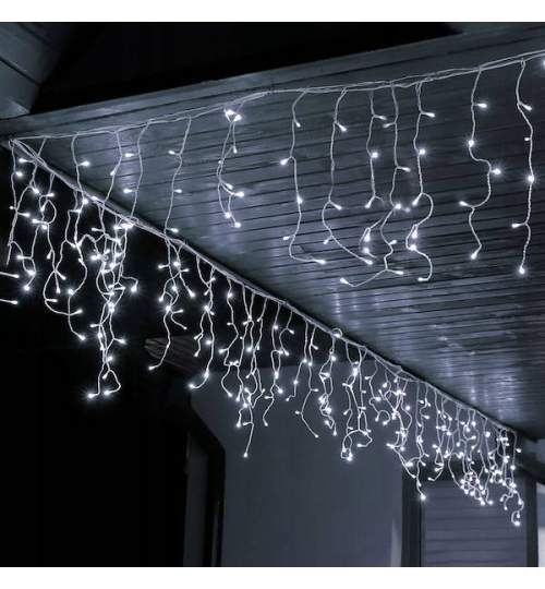 Instalatie luminoasa cu 200 LED-uri, pentru Craciun, tip Perdea, lungime 8m, telecomanda cu 8 functii, culoare alb rece