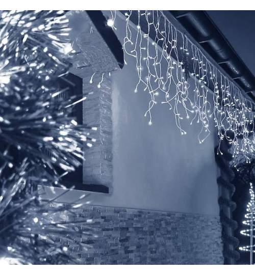 Instalatie luminoasa cu 300 LED-uri, pentru Craciun, tip Perdea, lungime 12m, telecomanda cu 8 functii, culoare alb rece