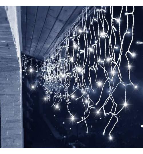 Instalatie luminoasa cu 300 LED-uri, pentru Craciun, tip Perdea cu Flash-uri, lungime 12m, culoare alb rece