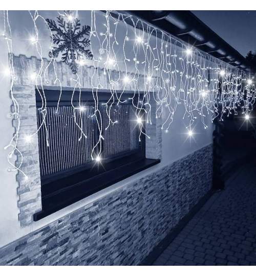 Instalatie luminoasa cu 300 LED-uri, pentru Craciun, tip Perdea cu Flash-uri, lungime 12m, culoare alb rece