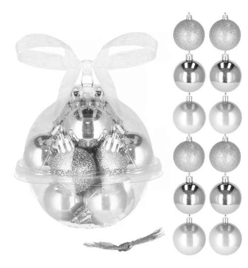 Set 12 Globuri de Craciun pentru Brad, din Plastic, diametru 3 cm, culoare Argintiu