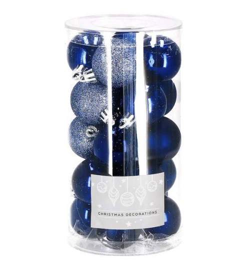 Set 20 Globuri de Craciun pentru Brad, din Plastic, diametru 4 cm, culoare Bleumarin