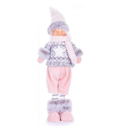 Decoratiune iarna, baiat cu caciula si bluza cu stea, roz si gri, 17x13x48 cm MART-8091234