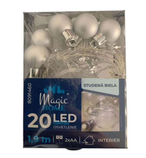 Instalatie luminoasa MagicHome Globulete si fulgi, 20 led, 2xAA, lungime 1.9 m, lumina rece FMG-SK-8091460