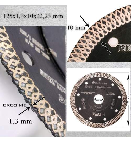 Disc diamantat turbo subtire, ceramica, taiere umeda si uscata, 125 mm/22.23 mm, Richmann Exclusive MART-C4851