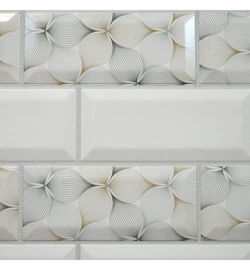 Panou decorativ, PVC, model marmura 3D, alb cu petale, 96x48.5cm MART-PVC0011
