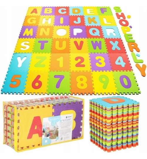 Covor spuma ptr copii, EVA multicolor, model alfabet si numere, 172x172x1cm, Springos MART-FM0017