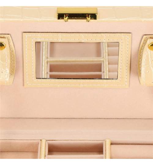 Cutie pentru bijuterii, MDF, piele ecologica si velur, crem si roz, cu oglinda, 17.5x14x12.5 cm, Springos MART-HA1076
