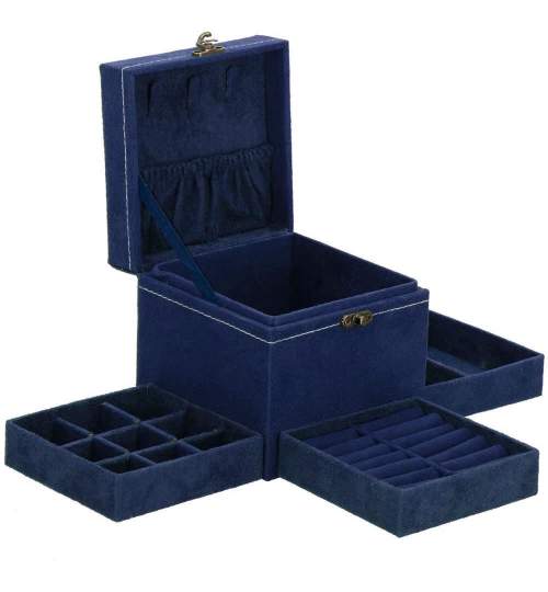 Cutie pentru bijuterii, velur, albastru, 12x12x12 cm, Springos MART-HA1089