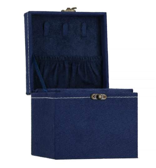 Cutie pentru bijuterii, velur, albastru, 12x12x12 cm, Springos MART-HA1089
