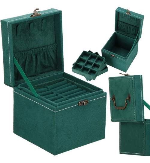 Cutie pentru bijuterii, velur, verde, 12x12x12 cm, Springos MART-HA1088
