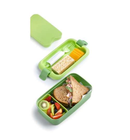Cutie/caserola alimente, plastic, etansa, cu tacamuri, verde, 1.3 L, 23x13x7 cm, Curver MART-801565