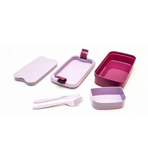 Cutie/caserola alimente, plastic, etansa, cu tacamuri, violet, 1.3 L, 23x13x7 cm, Curver MART-801566