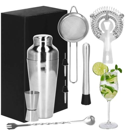 Kit pentru barmani, cocktail shaker, inox, set 8 piese, 550 ml, Springos MART-KI0023