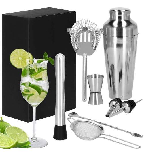 Kit pentru barmani, cocktail shaker, inox, set 8 piese, 550 ml, Springos MART-KI0023