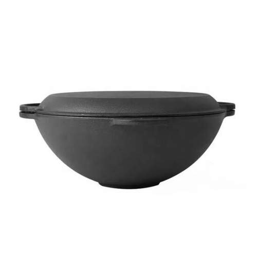 Oala de fonta tip wok, cu capac, 3 in 1, 37x18 cm, Perfect Home MART-28173