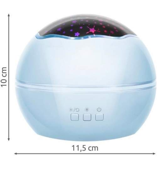 Lampa de noptiera cu proiector, pentru copii, cupola rotativa, 2 moduri, albastru, 230V/4xAAA, 11.5x10 cm, Malatec MART-00016858-IS