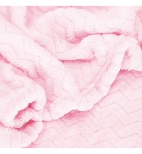 Patura plusata moale si calduroasa, in relief, cu 2 fete, dimensiune 70x160 cm, culoare Roz