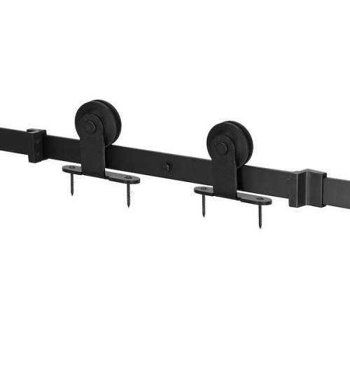Sistem modern pentru usi culisante, glisante cu sina si accesorii din otel, 200 cm, Diametru rola 7 cm, 100kg, Negru Mat