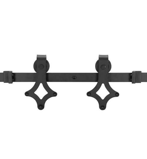 Sistem modern pentru usi culisante, glisante cu sina si accesorii din otel, 200 cm, prindere in 3 puncte, 100kg, Negru Mat