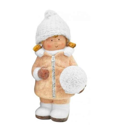 Decoratiune iarna, ceramica, fata cu bulgare de zapada, LED, 14x13x25 cm MART-8090940
