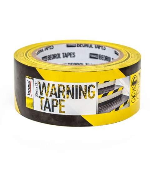 Banda avertizare adeziva, 50 mm x 33 m, galben-negru, Beorol MART-104786
