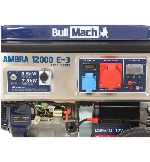 Generator de current pe benzina BullMach AMBRA 12000 E-3, putere nominala 7.8 kW, Trifazat, AVR, ATS pornire automata FMG-K602419