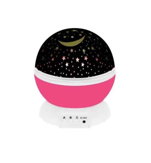 Lampa de noptiera cu proiector, pentru copii, cupola rotativa, roz, incarcare USB/4xAAA, 12.7x13.5 cm, Isotrade MART-00008974-IS
