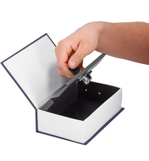 Seif, caseta valori, cutie metalica cu cheie, portabila, tip carte, albastru, 11.5x5.5x18 cm, Springos MART-HA5045