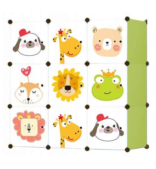 Dulap modular pentru copii, Mufart, plastic, 9 compartimente, alb si verde, 110x37x110 cm MART-W01-14978