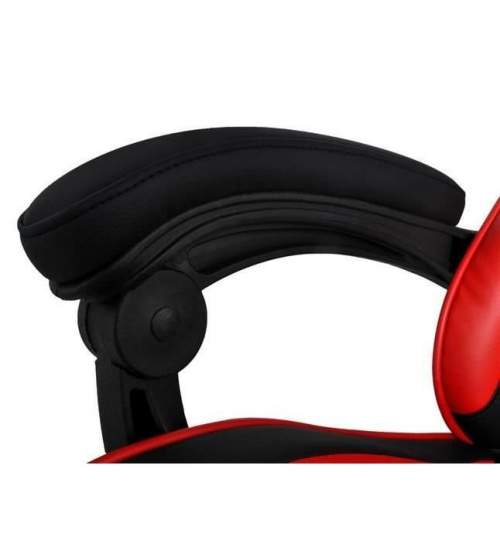 Scaun de gaming, cu suport de picioare, piele ecologica, rosu-negru, 63x63x116/124 cm, Malatec MART-00008979-IS